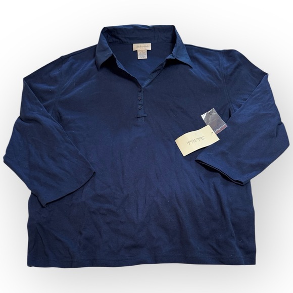 Studio Works Tops - NWT Studio Works Navy Split Neck 3/4 Sleeve Top – Women’s XL – Style EK1000